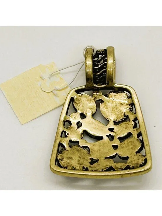 Lia Sophia Tapestry Slide Pendant Antique Gold Tone Gemstone Crystal Boho Ornate - Picture 5 of 7